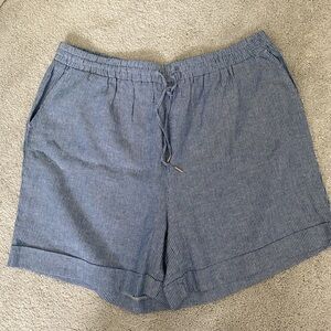 Anne Klein Blue Striped Linen-blend Shorts
